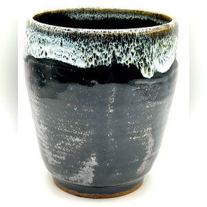 Handmade Studio Art Pottery Brown White Ceramic Flower Vase Planter 5.2 in